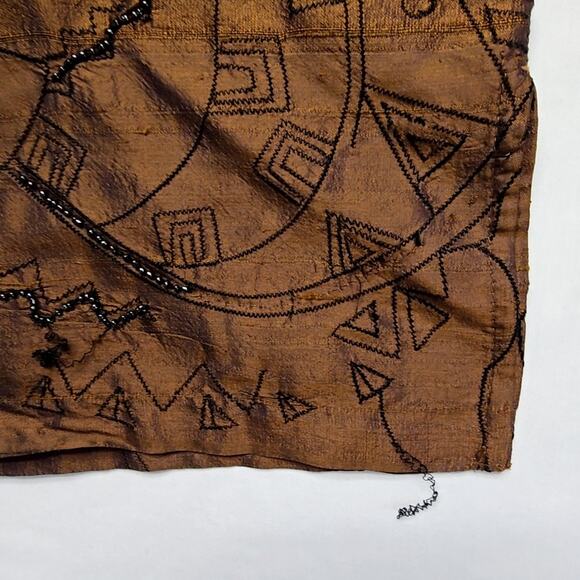 Vintage Bleu Bayou Silk Shirt Embroidered Small Brown Beaded Blouse 90s - Picture 11 of 14